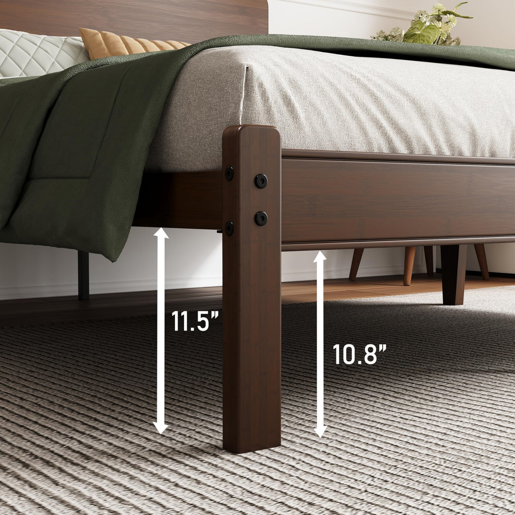 14" King Size Bamboo Wood Platform Bed Frame with Headboard, Walnut