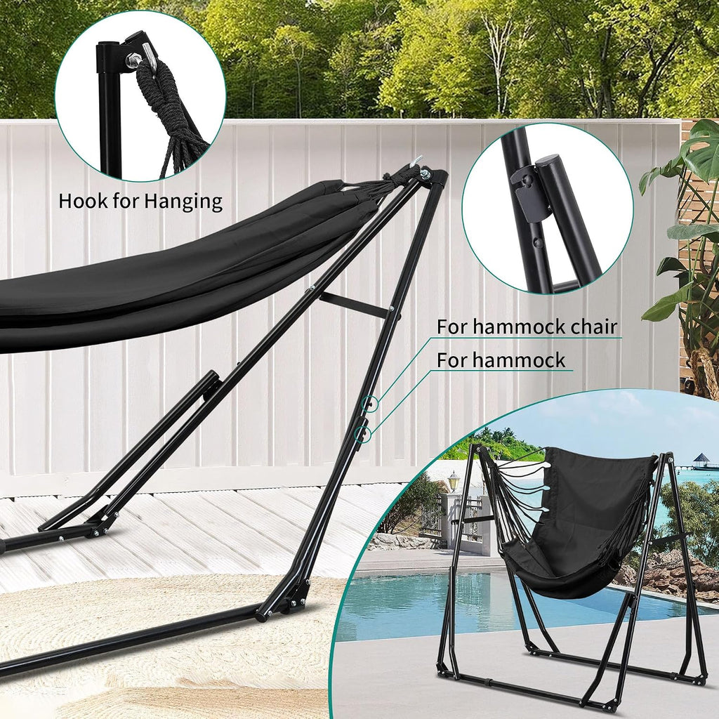 With Foldable Stand, 2 in 1 Hammock and Swinging Chair with Carrying Bag, Portable Camping Chair Suitable for