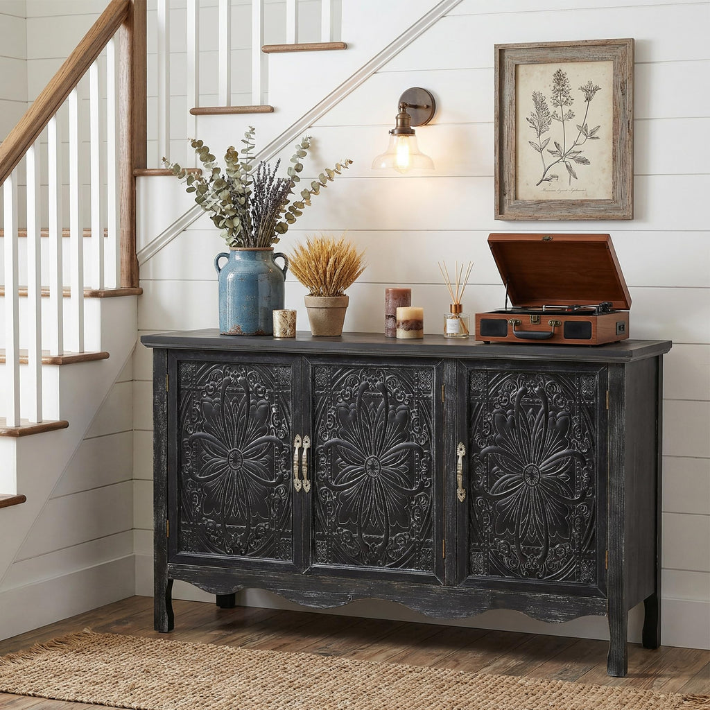 Buffet Sideboard with Storage, Vintage Solid Wood Sideboard