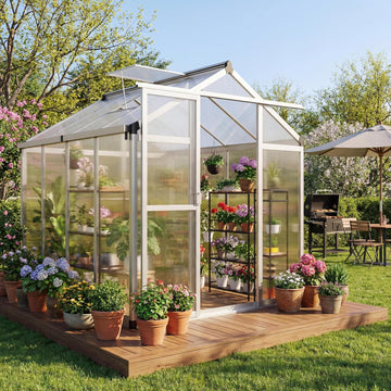 6x8ft Walk-in Greenhouse, Heavy Duty Large Outdoor Green House | Polycarbonate Garden Greenhouse with Roof Vent