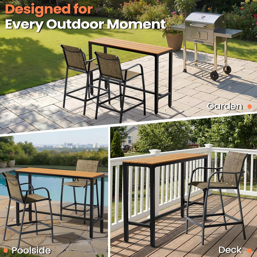 28.7" Outdoor Bar Stools Set of 2, Metal Patio Barstools with Back & Armrest, All-Weather Textilene Bar Height