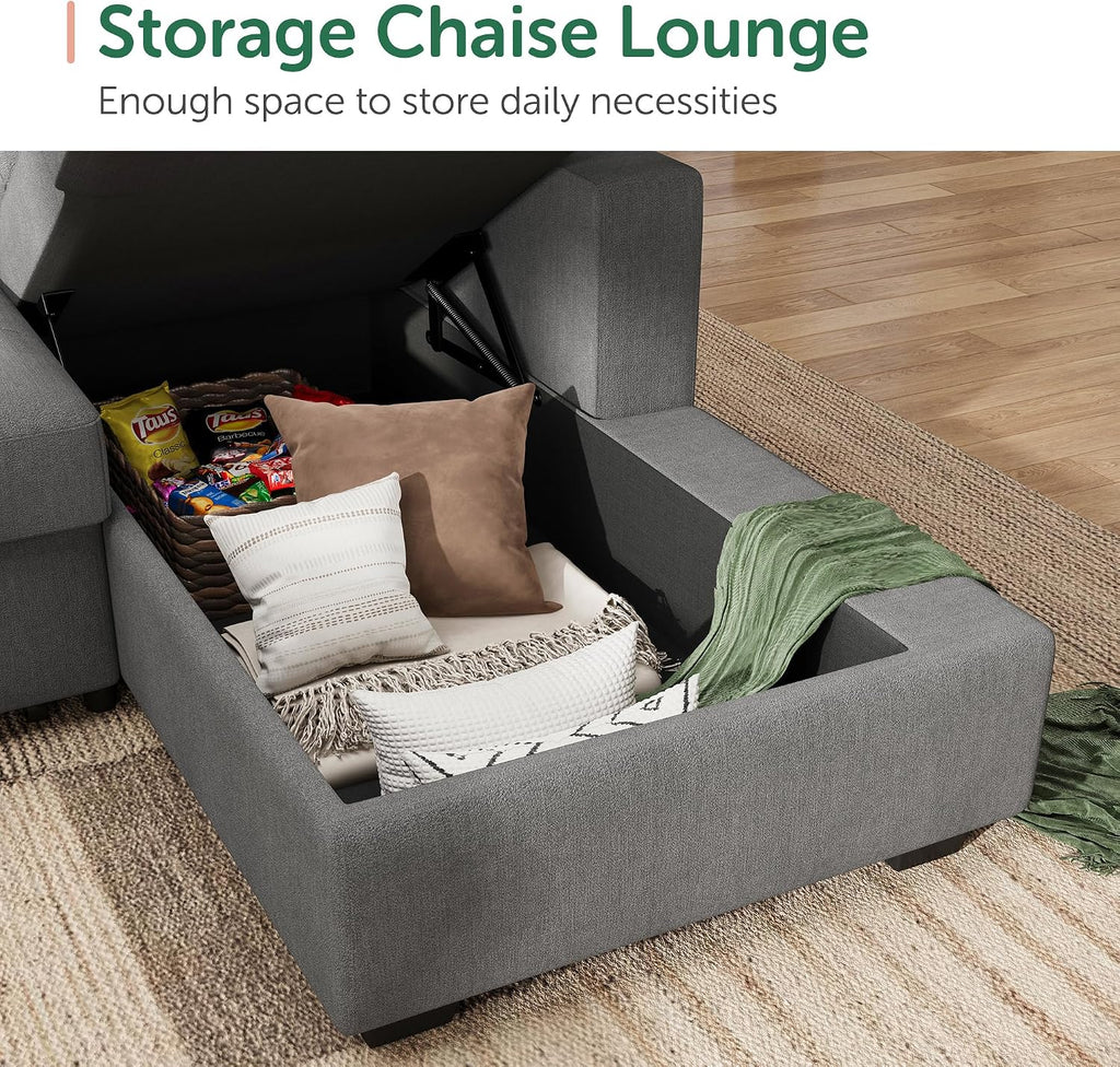 Sleeper Sofa Bed with Storage Chaise, Sectional Couch with Pull Out Bed, U Shaped Sectional Sleeper Sofa Couch, Grey