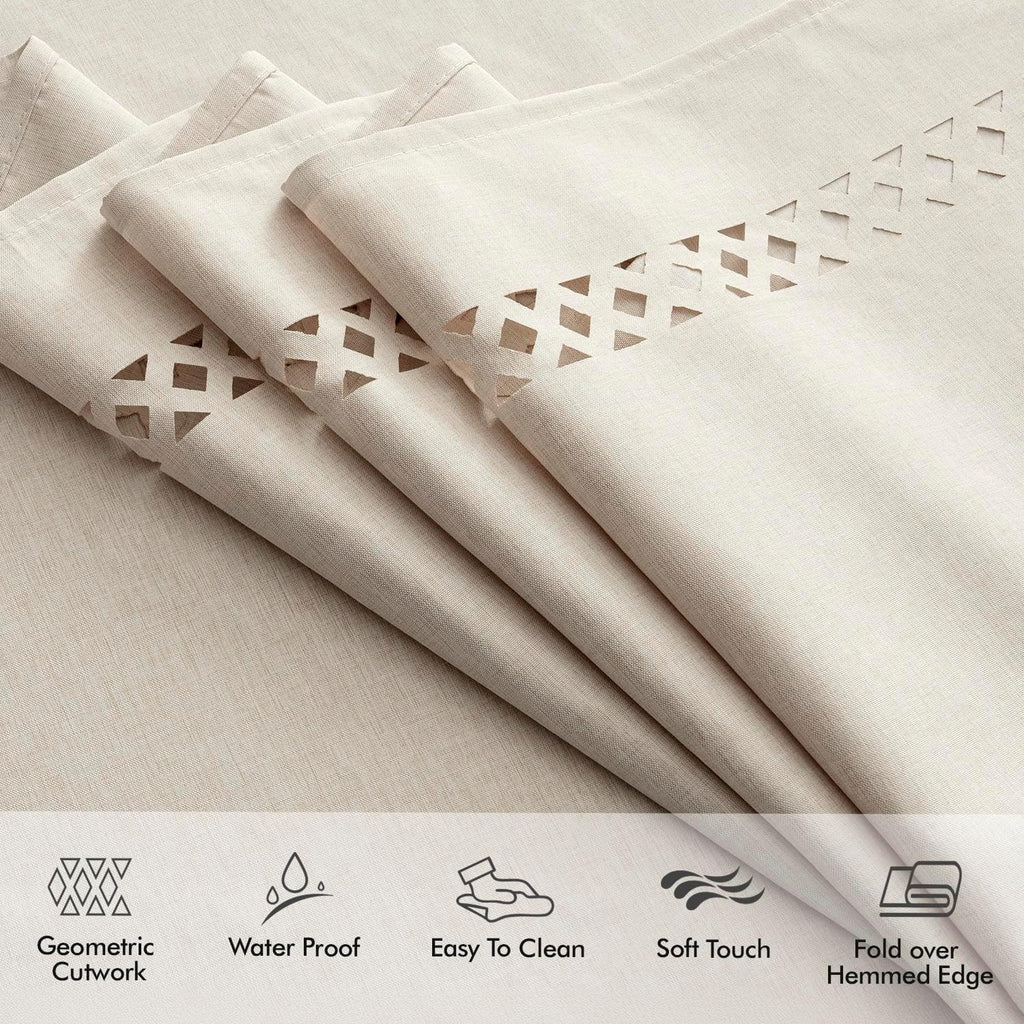 Beige Rectangle Linen Polyester Tablecloth with Decorative Cutouts Spring Waterproof Stain Resistant