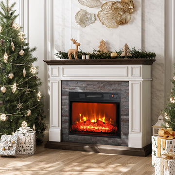44 Inches Electric Fireplace with Mantel, Freestanding Wood Stove Heater, Realistic 3D Dancing Flame Effect and