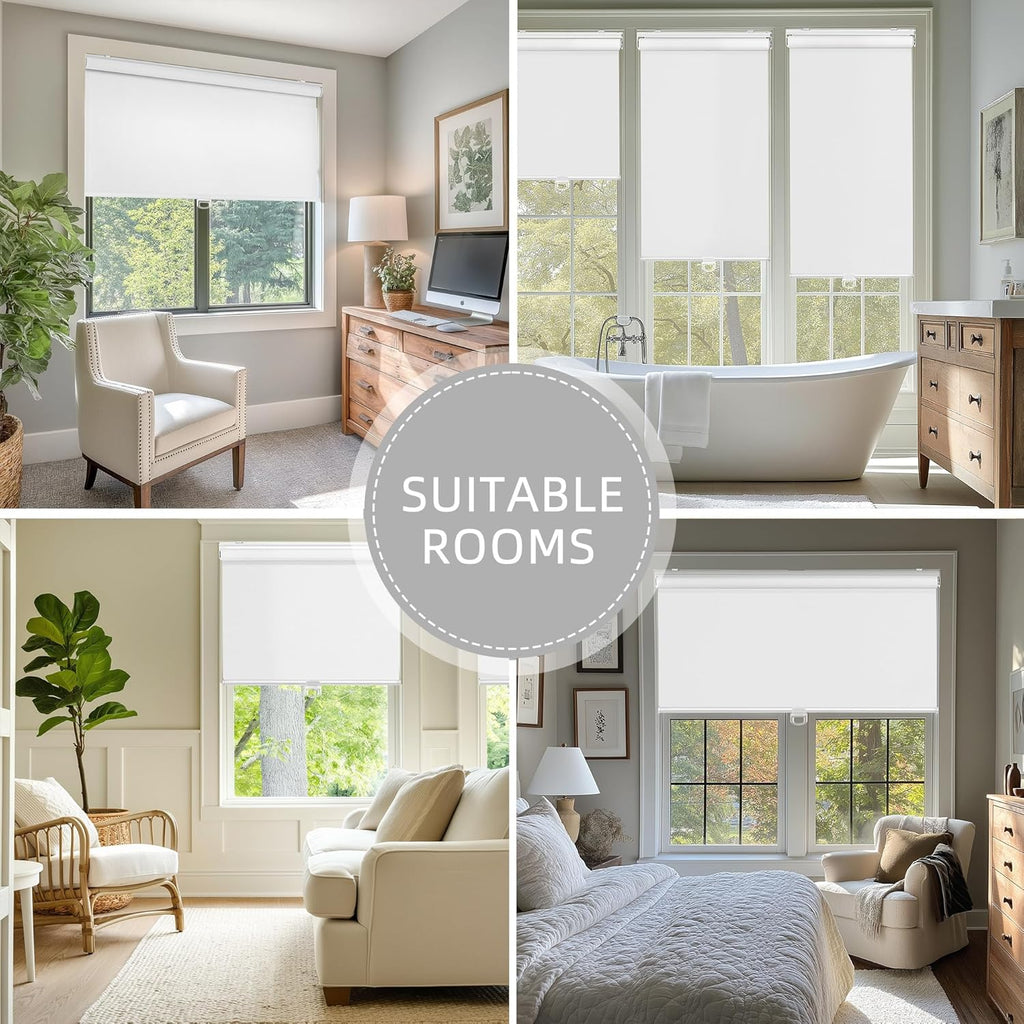Cordless Blackout Roller Shades for Windows, Thermal Insulated UV Protection Pull Down Shades, Total Blackout Window