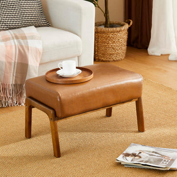 15.5"(H) Footrest Stool, Leatherette Ottoman, Accent Padded Sofa Foot Stool for Accent Chair, Wood Frame Foot Rest