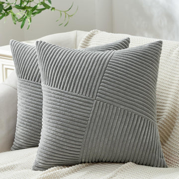 24x24 inches Euro Pillow Shams Set of 2 LightGrey Corduroy Decorative Throw Pillow Covers Living Room, Windmill