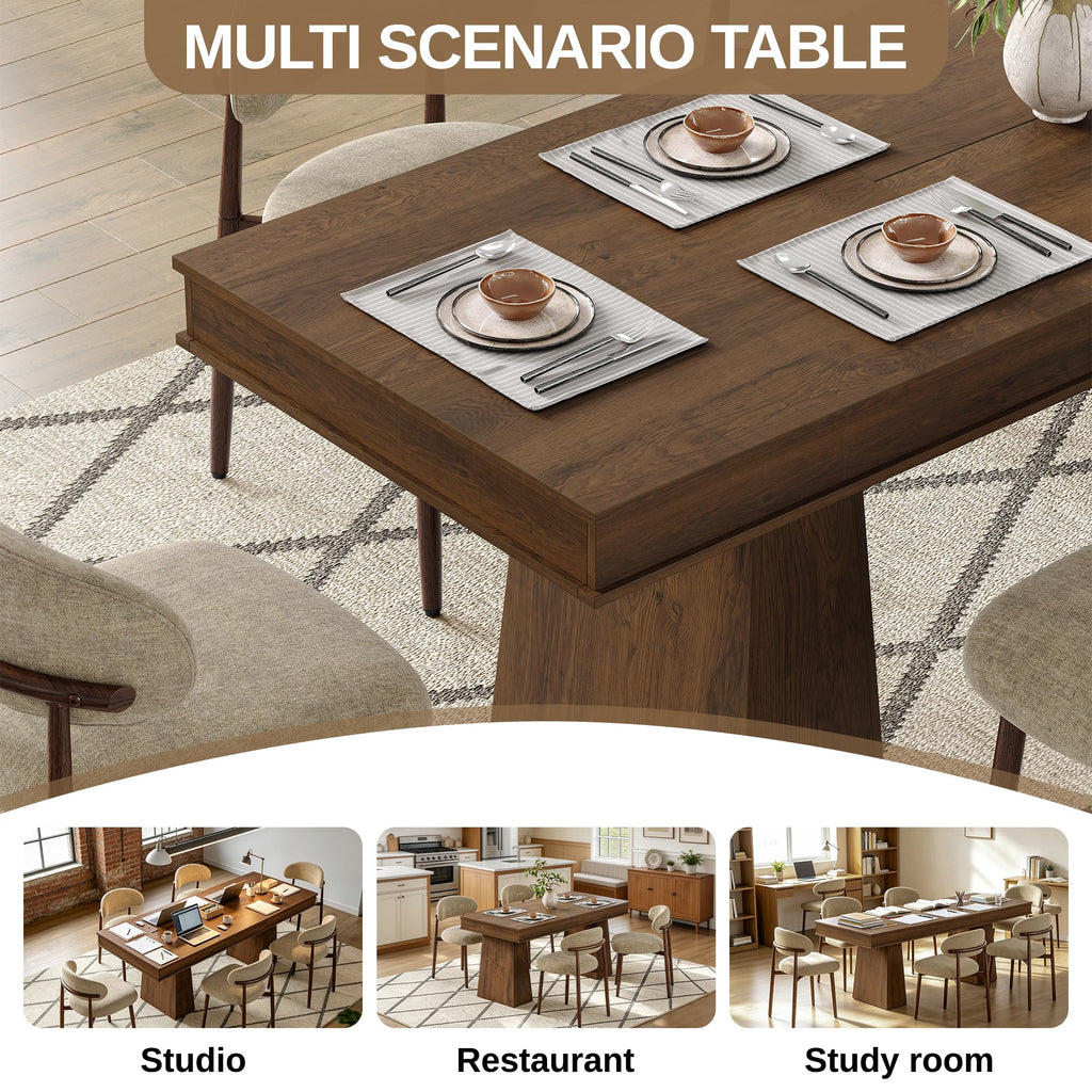 63-86.6 in Rectangle Extendable Dining Table for 6-10 People.Walnut