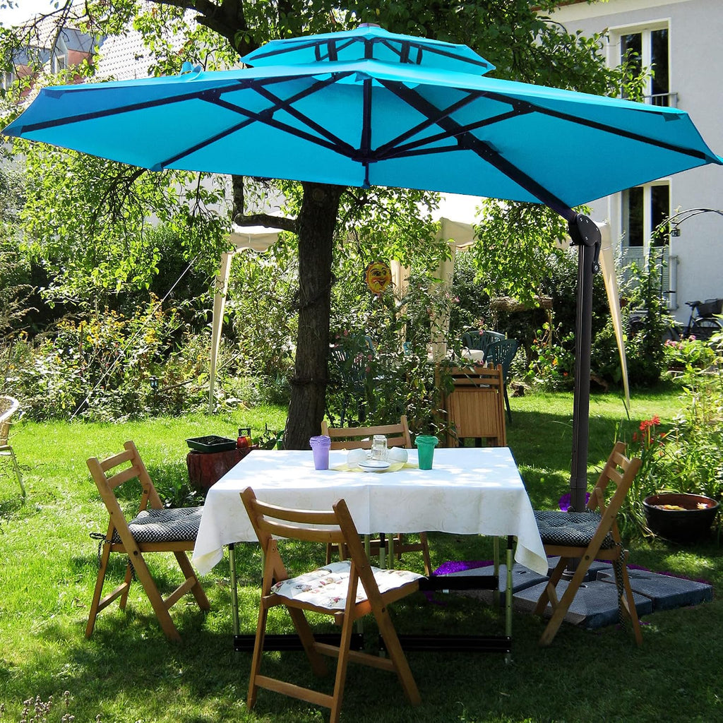 11FT Double Top Cantilever Patio Umbrella Deluxe Offset Umbrella 360° Rotation & Integrated Tilting System Heavy Duty
