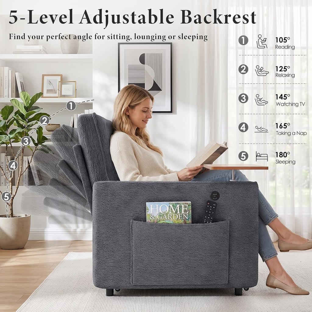 54'' Convertible Sleeper Sofa Bed with Swivel Side Table, Chenille Pull Out Couch , Loveseat Sleeper Couch with Side