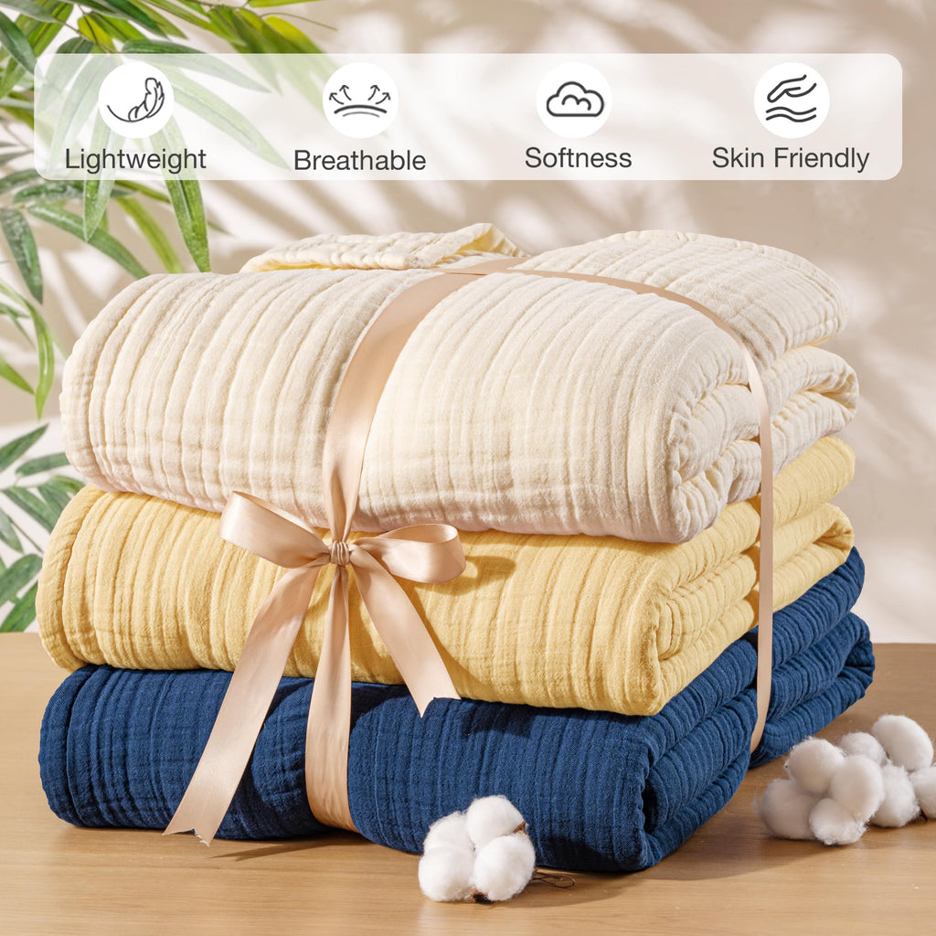 100% Cotton 6-Layer Muslin Throw Blanket, Yellow