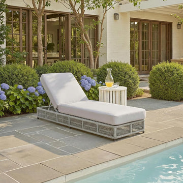 Outdoor Chaise Lounge Chair - Grey & Grey - Steel and Woven Rope - Adjustable 5-Position Backrest - Ideal