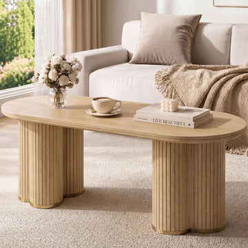 Oval Fluted Coffee Tables, 47" Wood Coffee Table, Oak