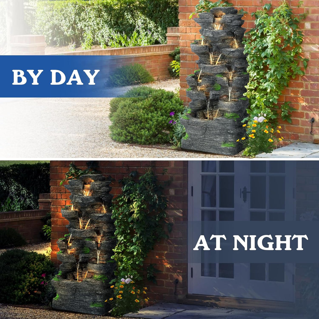 40''H Outdoor Water Fountain - Garden Rock Waterfall Fountains