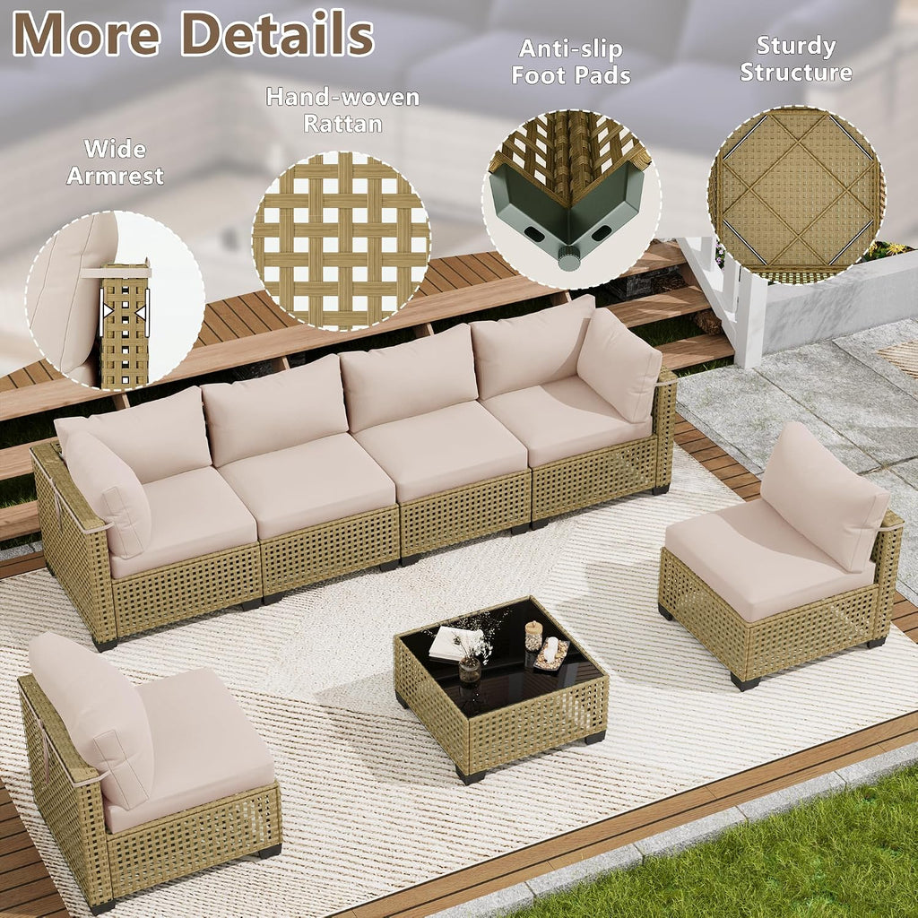 7 Piece Outdoor Patio Furniture Set, Outdoor Sectional Sofa, Wicker Rattan Patio Furniture, Patio Conversation Set