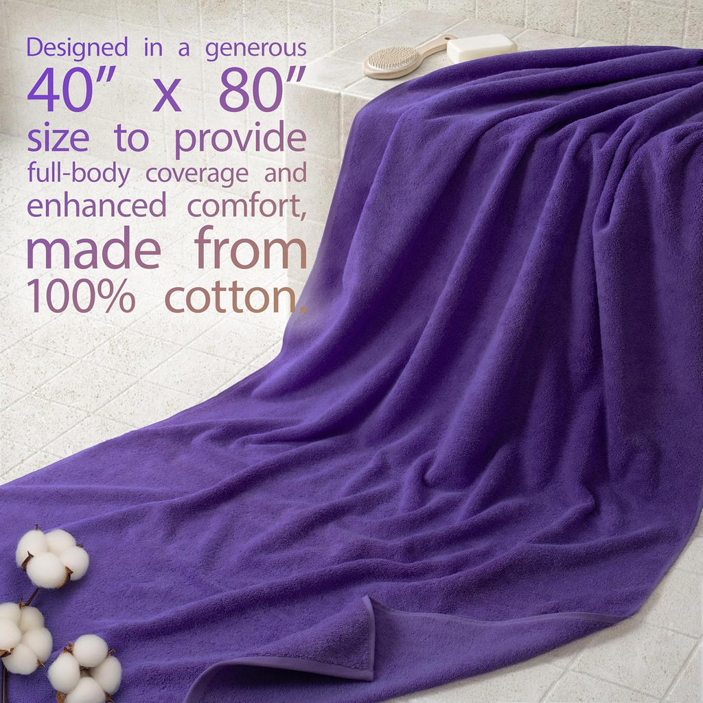 100% Cotton 40x80 Oversized Bath Sheet, Extra Large Turkish Bath Towels , Purple Bathsheet