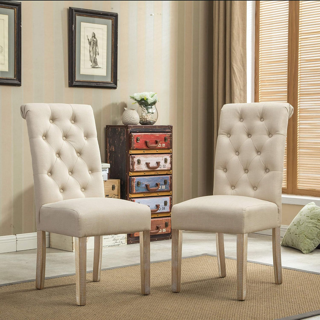 Solid Wood Tufted Parsons Dining Chair (Set of 2), Tan
