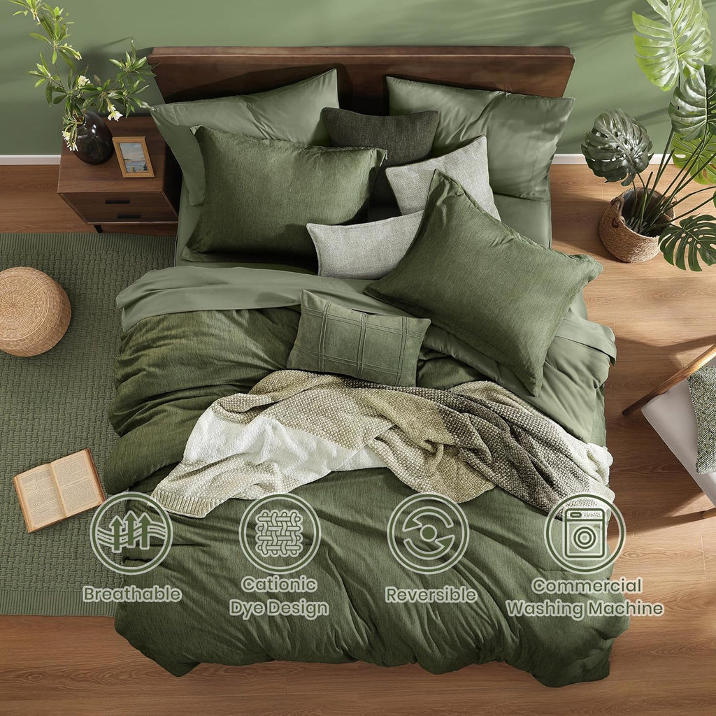 Comforter Set, Olive Green Bed Set Reversible, Comforter Set 7 Pieces