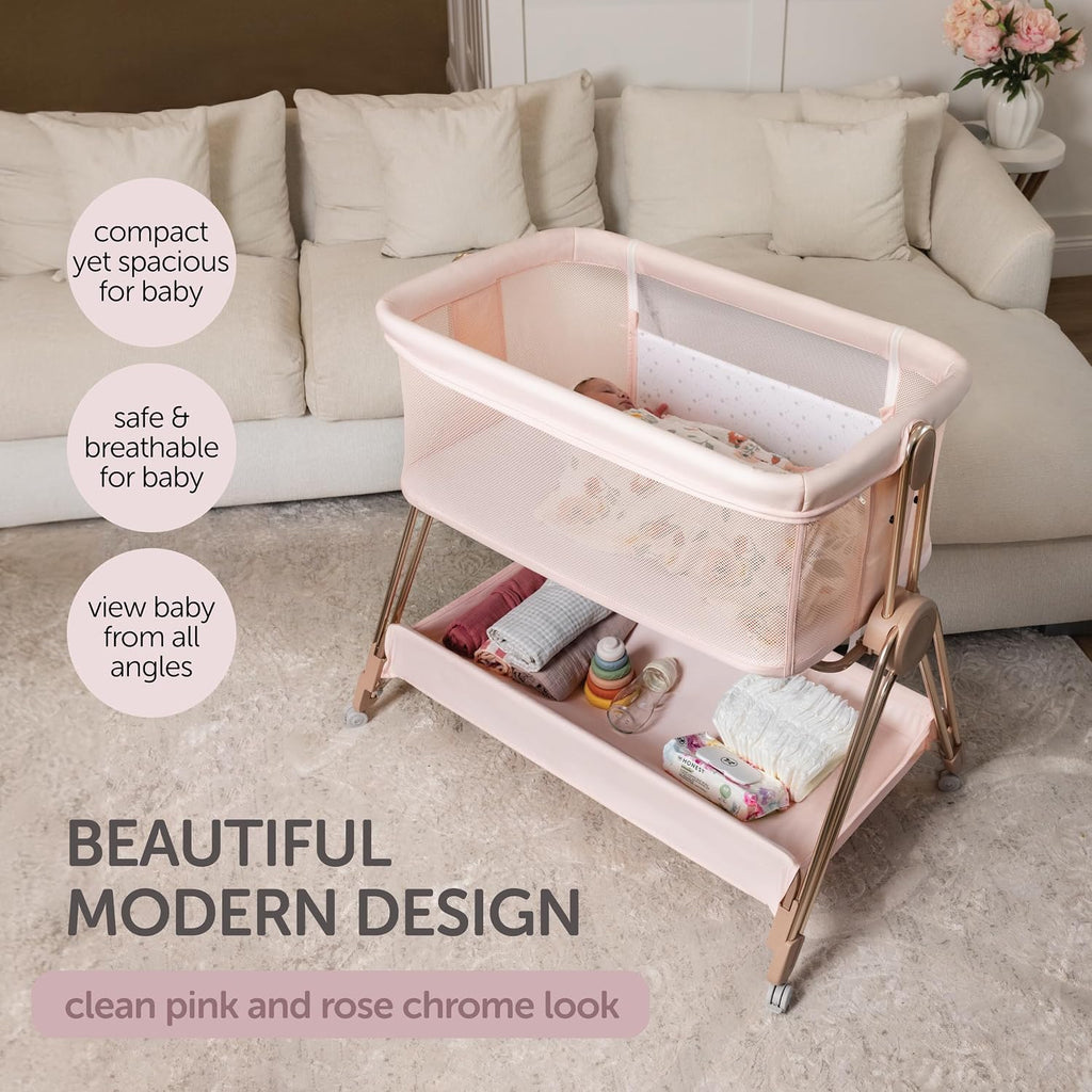 Bedside Sleeper - Bassinet & Bedside Crib with Height Adjustment & Wheels - Can Be Placed Next to Bed - Attaches to
