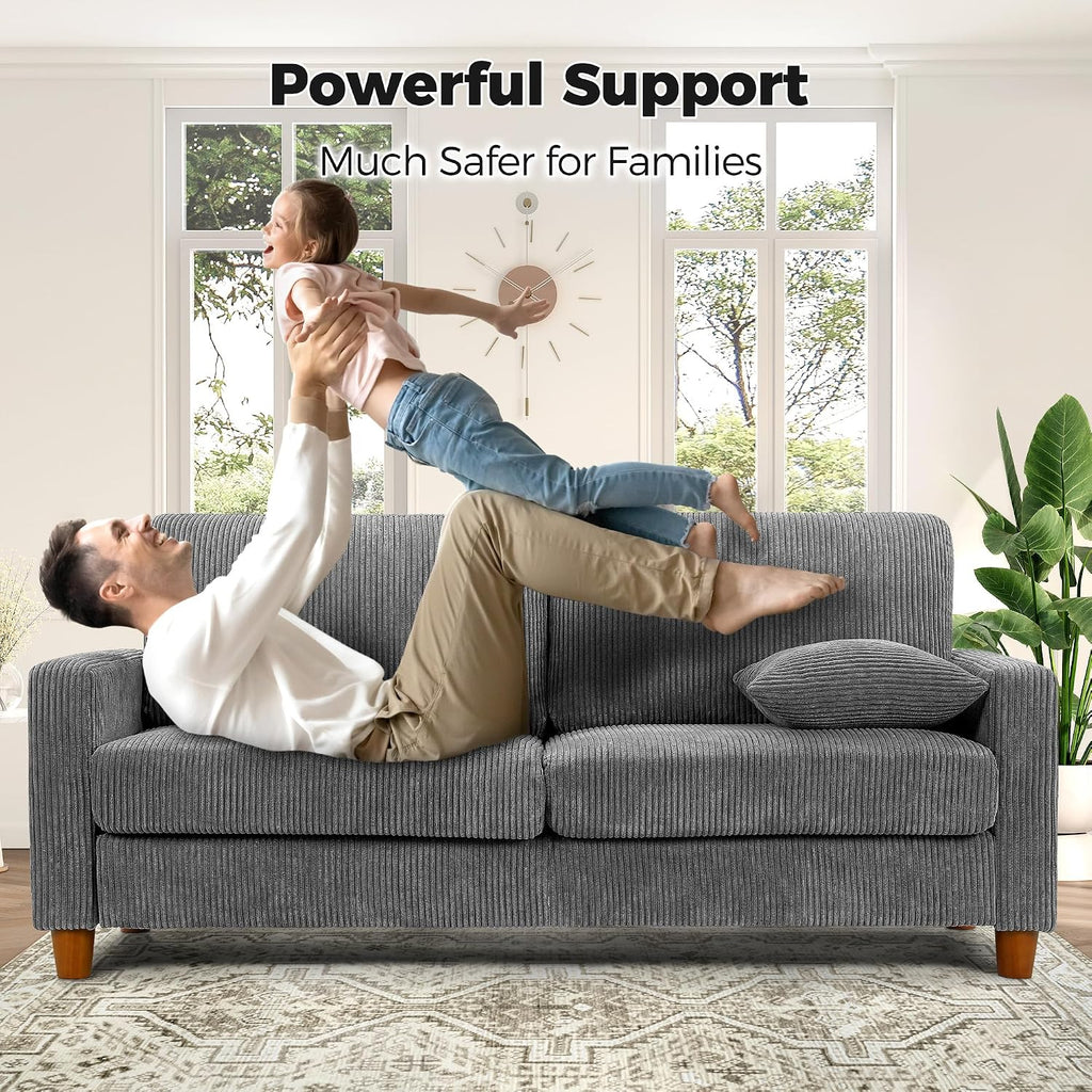70in Corduroy Couch, Sofa No Tool Assembly, Comfy Couches 21in Deeper Seats, Corduroy Sofas with 2 Pillows, Oversized