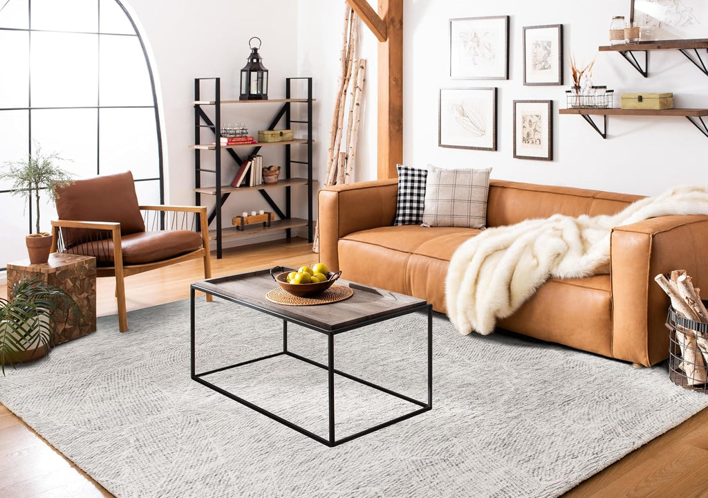 Metro Area Rug - 9' x 12', Dark Grey & Ivory, Handmade Wool