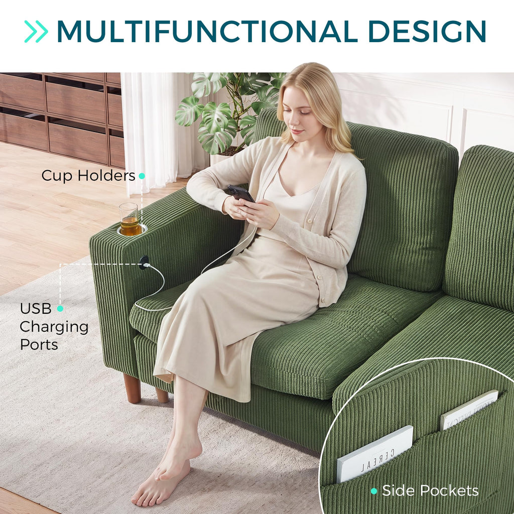 142" Modular Sectional Sofa with Storage, 4-Seat Cloud Couch with 2 Movable Ottoman & 2 Pillows, Corduroy Deep Seat