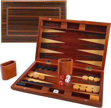 Wooden Backgammon Set for Kids, 13 Inches Backgammon Board Game Set with 32 Backgammon Pieces, 5 Dice & 2 Cups