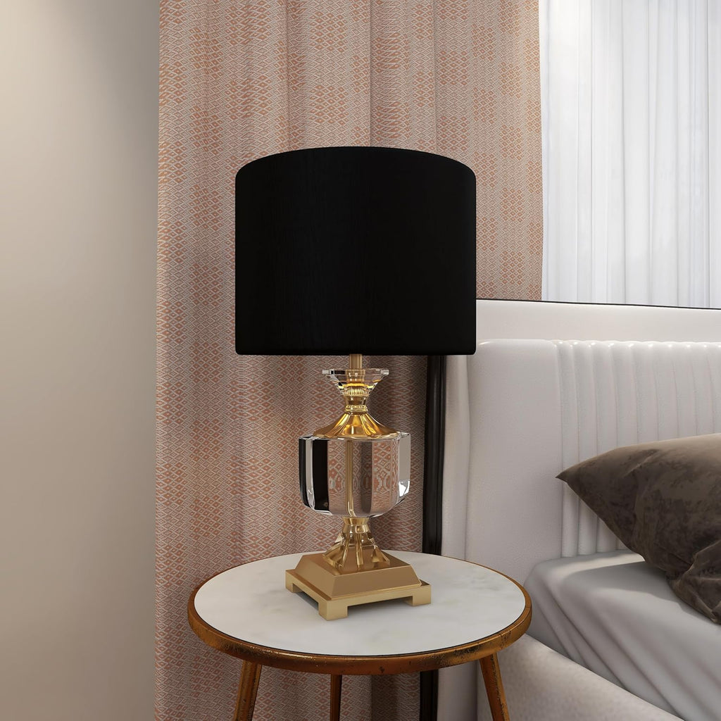 79 Crystal Room Table Lamp Accent Lamp with Gold Accents, Lamp 14" x 14" x 24", Black