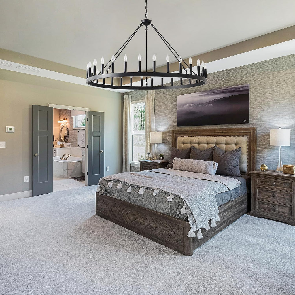 53 Inch Large Black Wagon Wheel Chandelier 30-Light Farmhouse Wagon Wheel Chandeliers Round Industrial Ceiling Light