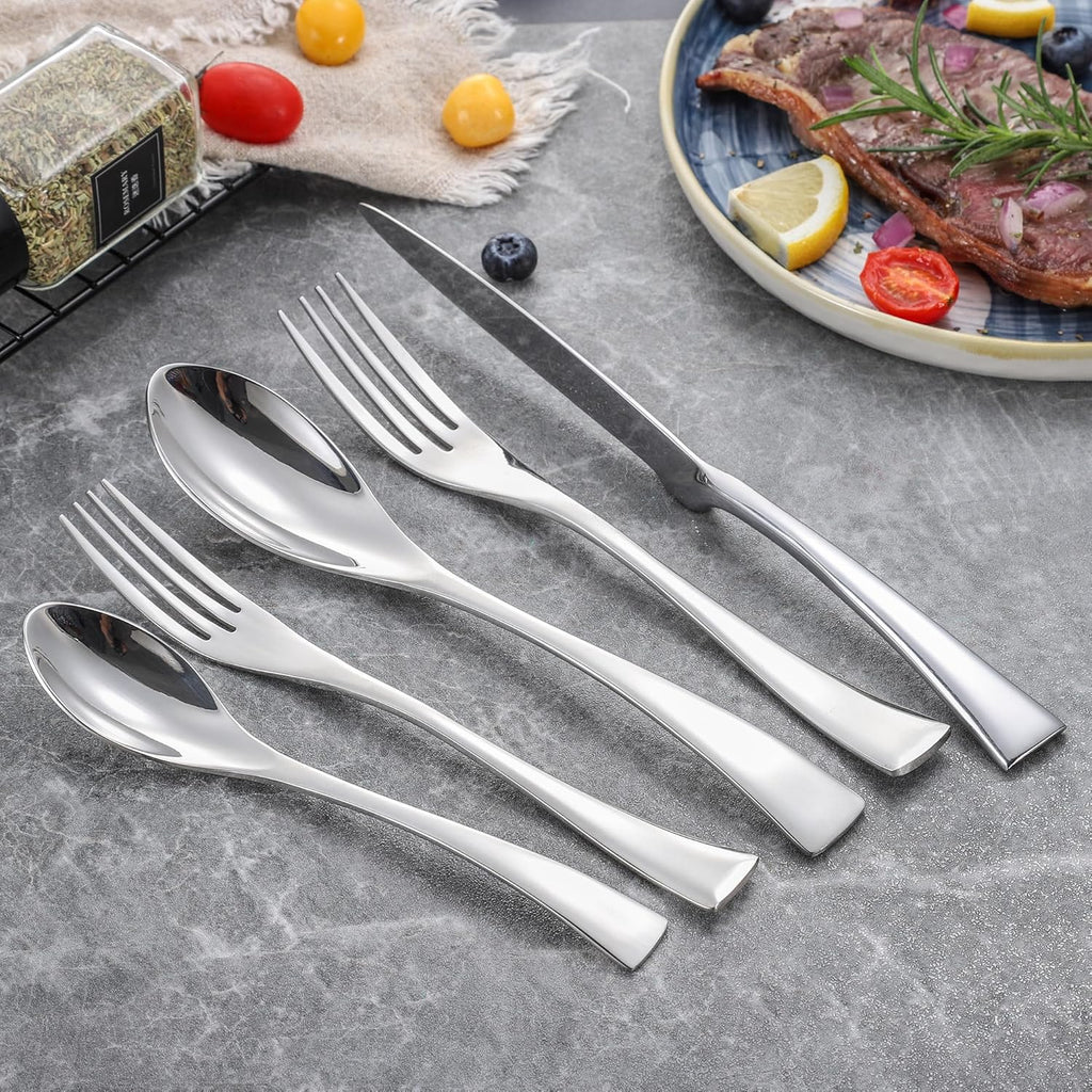 20 Pieces Silverware Set for 4,Heavy Duty 18/10 Stainless Steel Flatware Set with Forged Stand Knives
