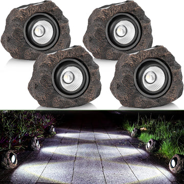 Solar Rock Lights Outdoor Garden Waterproof - Super Bright LED Solar Spotlights, Solar Powered Landscape Path