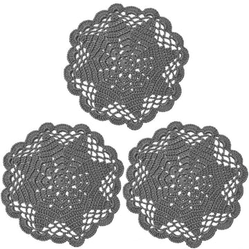3 PCS 7 Inch Crochet Lace Doilies Coasters Handmade Knitted Small Plants Mug Cup Place Mats (Dark Grey)