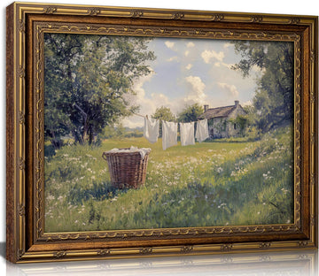 Vintage Gold Framed Textured Laundry Line Canvas Wall Art 12 X 16in