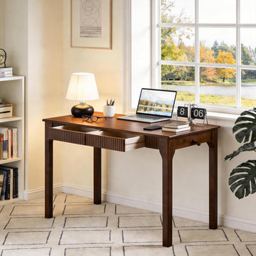 39.4'' Solid Wood Desk with Drawers, Mid Century Modern Home Office Desk