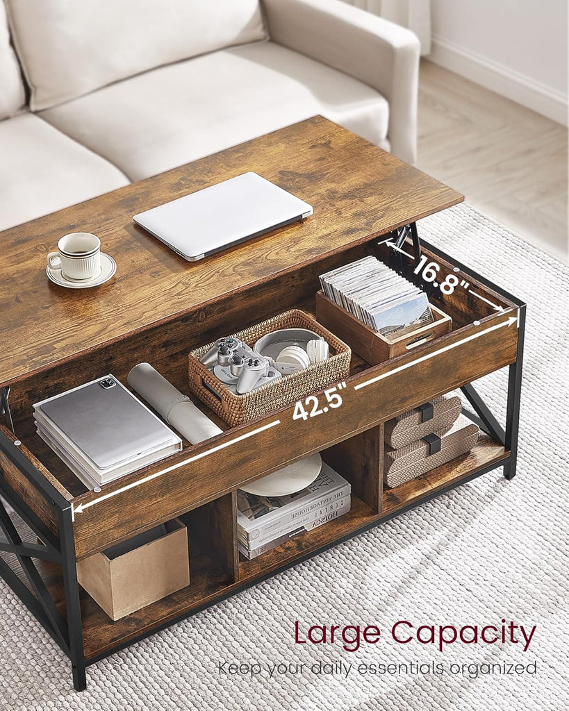 Lift Top Coffee Table, Lift Coffee Table with Storage Shelf, Hidden Compartments and Lifting Top