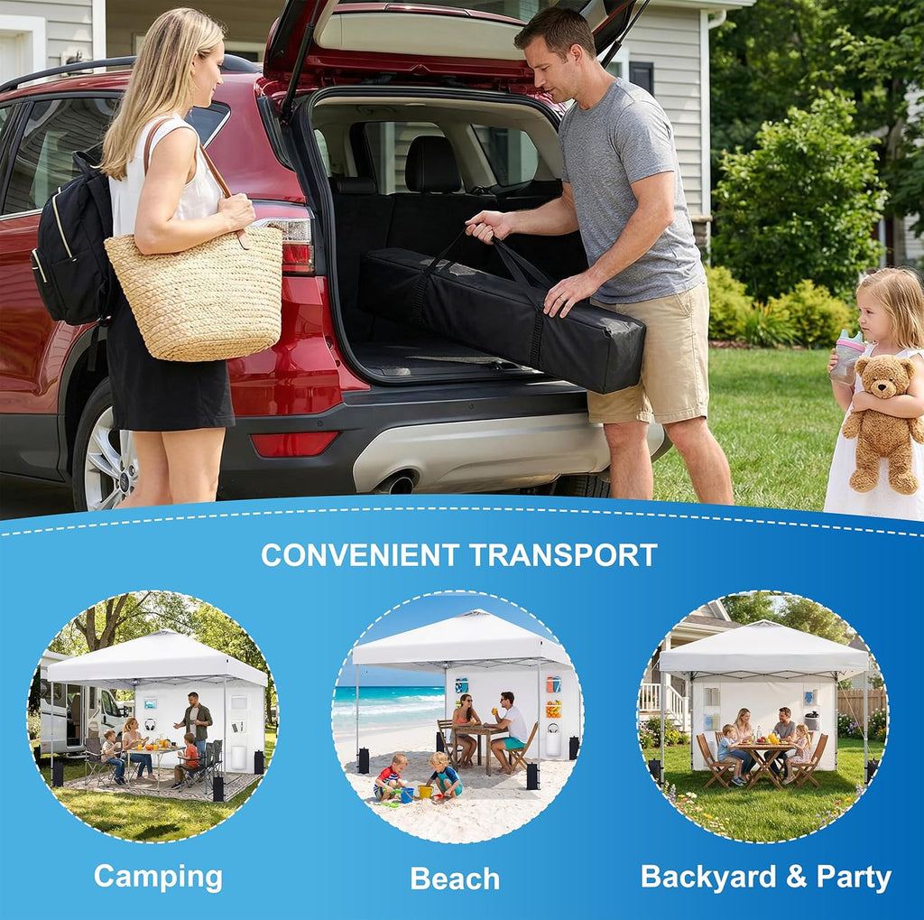 10x10 Pop Up Canopy with Sidewalls, Heavy Duty Instant Canopy Tent for Parties, Events, Camping, One Person Setup