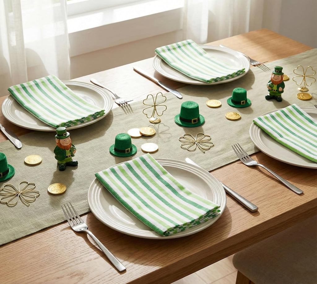 Stripe Cloth Napkins 18x18 Inch - St Patricks Green - Set of 12
