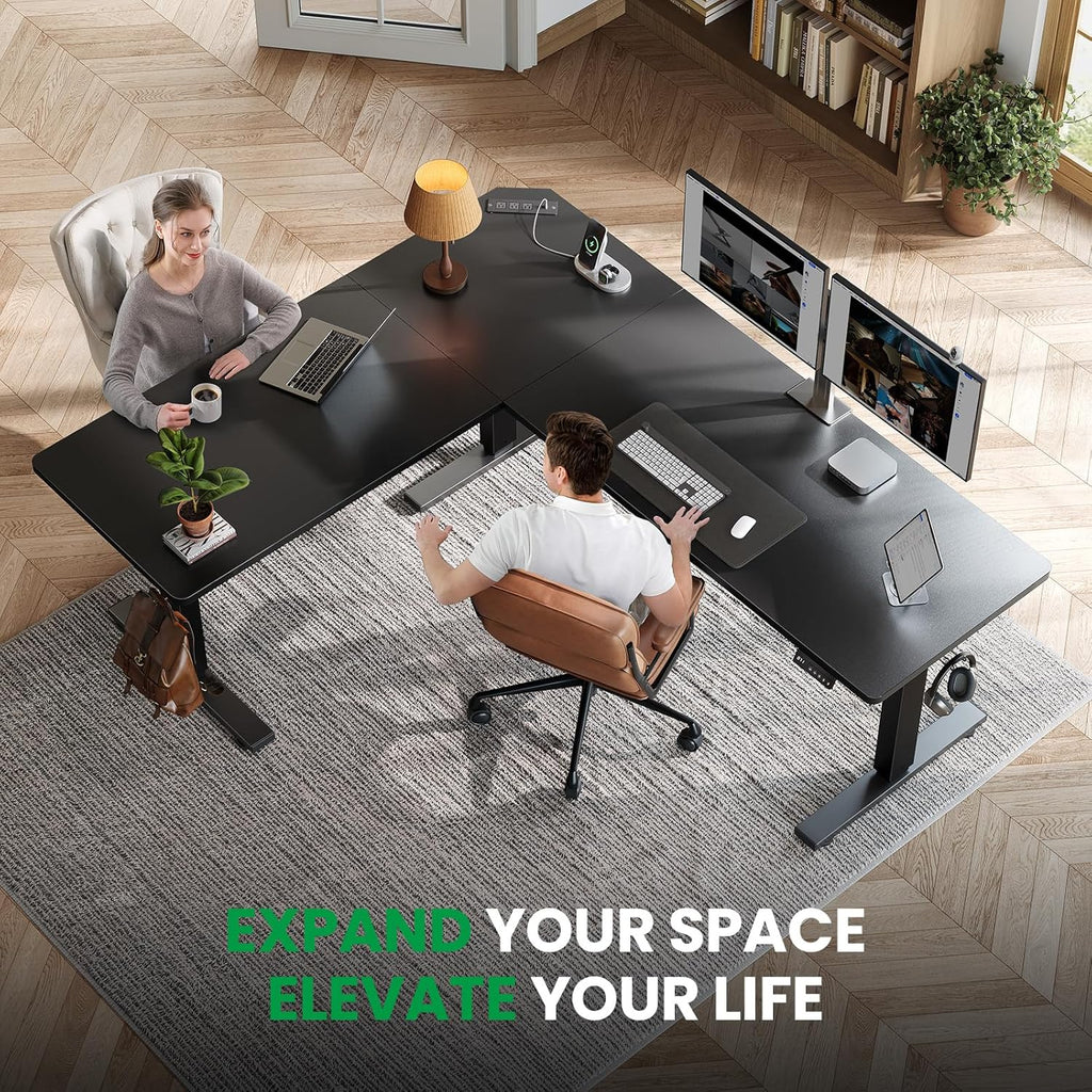 63x55 L-Shaped Electric Standing Desk with Charging Station | Adjustable Corner Standing Desk with Memory Controller