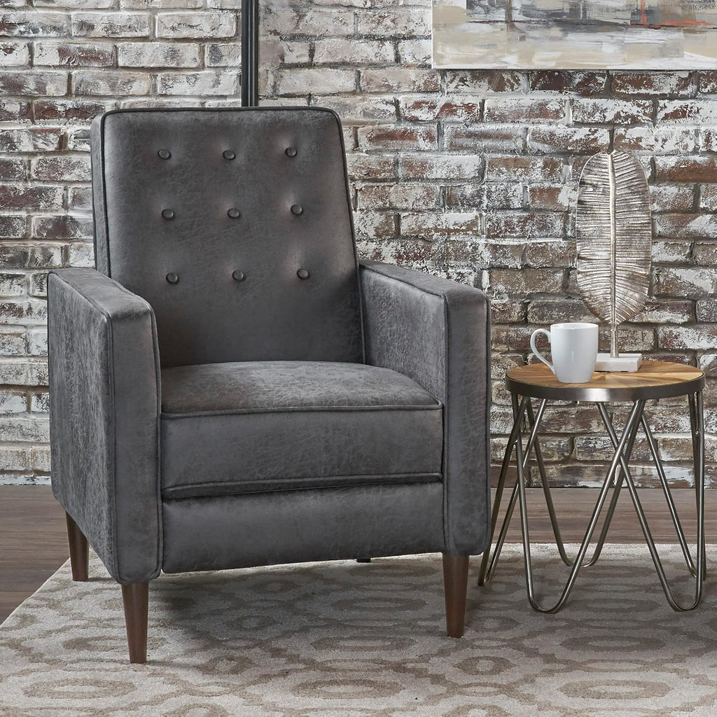 Mervynn Mid-Century Modern Microfiber Recliner, Slate / Dark Espresso