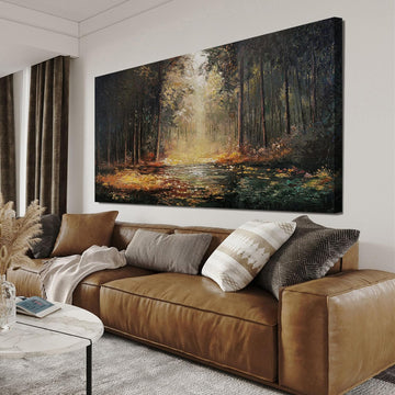 Canvas Wall Art Decor Artwork for Walls Canvas Wall Art Landscape Natural Wall Art Decor Mystical Path Yellow Forest