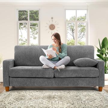 70in Corduroy Couch, Sofa No Tool Assembly, Comfy Couches 21in Deeper Seats, Corduroy Sofas with 2 Pillows, Oversized