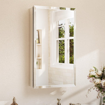 15 x 26 Bathroom Mirror with Storage with Tempered Beveled Mirror Silver Medicine Cabinet Aluminum Cabinet DTC