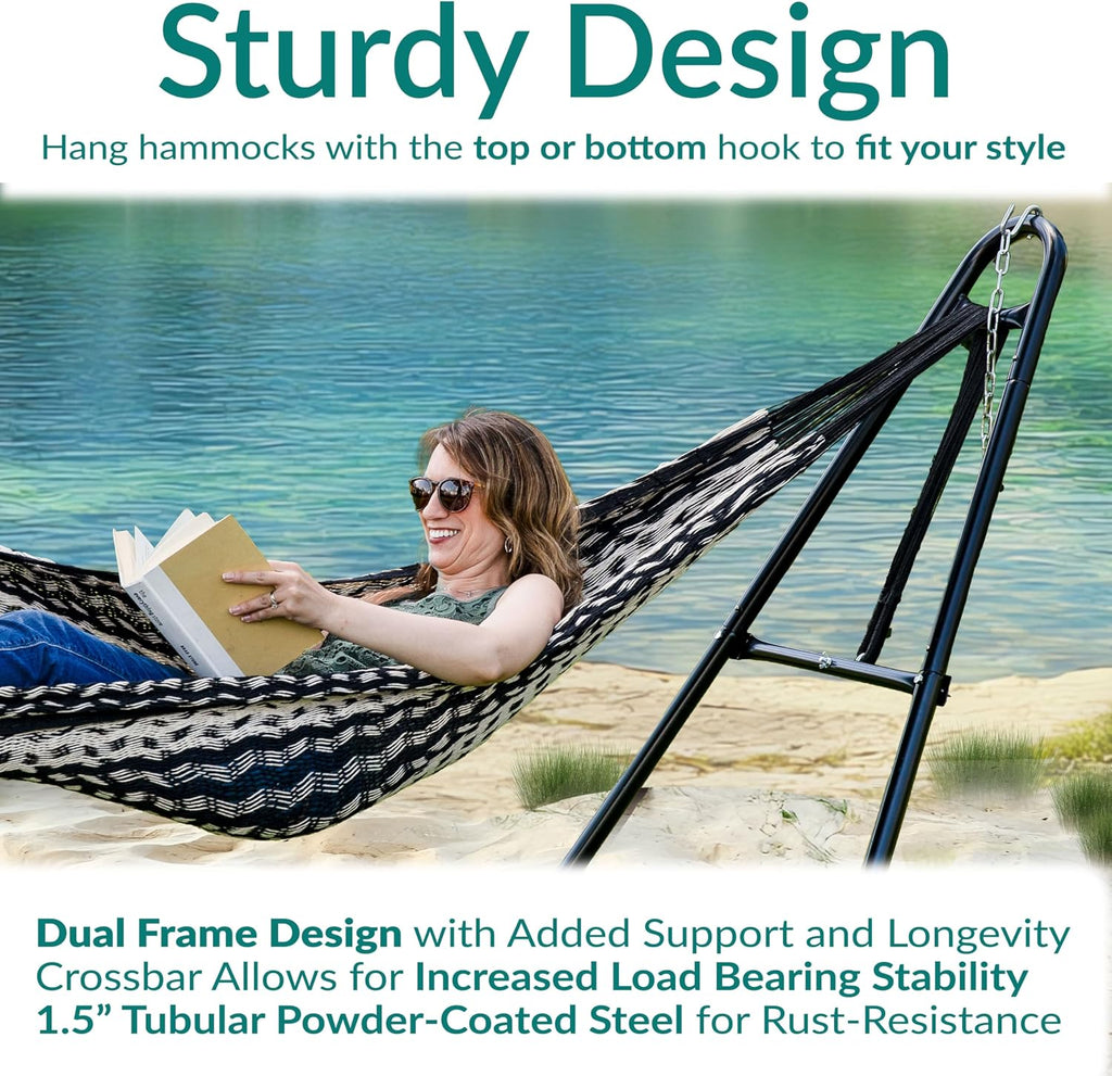 Heavy-Duty Hammock Stand for Outside, 550 lb Capacity, Black | Rust-Resistant Steel Metal Double Hammock Frame, Fits