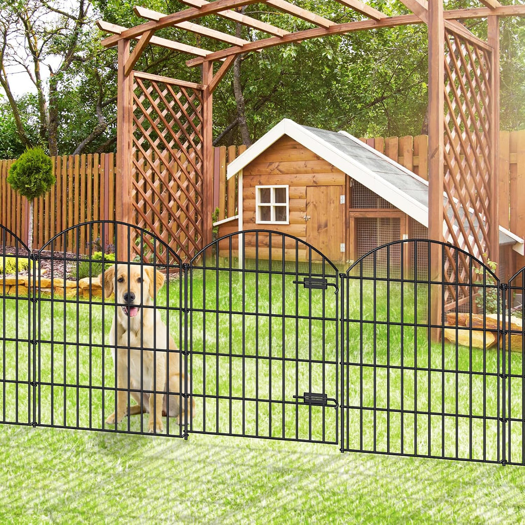 Metal Garden Fence with Gate 36in (H) x 23.3ft (L), 1 Gate+ 9 Panels Dog Fence Border Fence Animal Barrier, No Dig