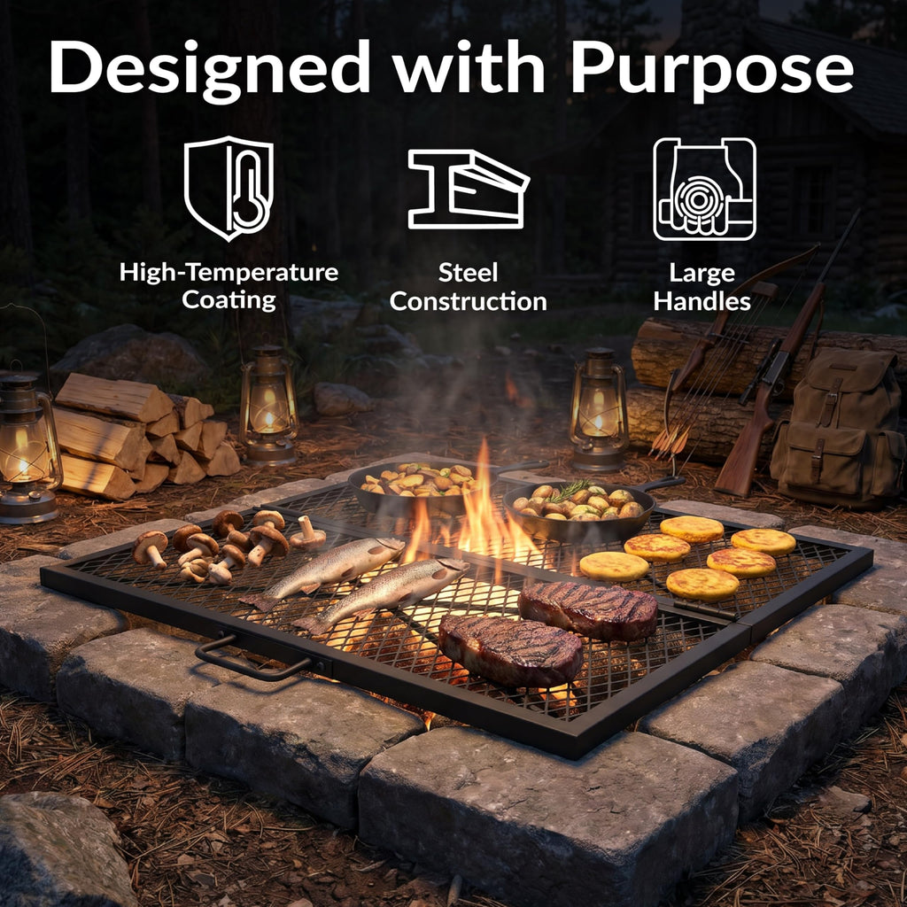 Square Folding Camping Grill Grate for Fire Pit, Steel, 30" x 30"