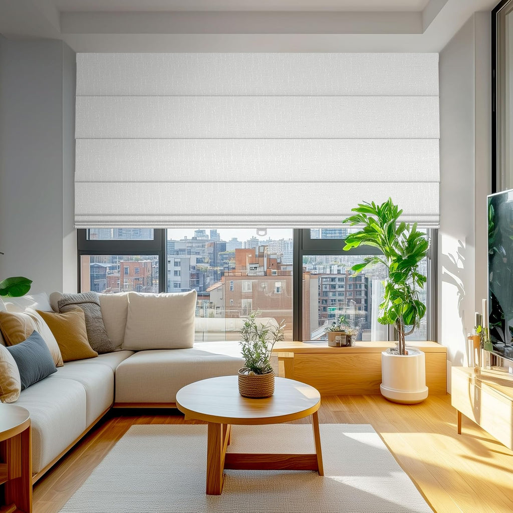Cordless Roman Shades for Windows - Custom Size Off-White, Blackout Roman Shades Fabrics, Roman Blind for UV