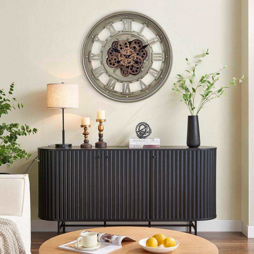 24" Moving Gear Wall Clock, Antique Champagne
