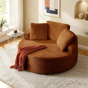 Oversized Round Chaise Lounge Chair,Corduroy Cloud Large Circle Sofa Chair, No Assembly Required, Modern Sleeper