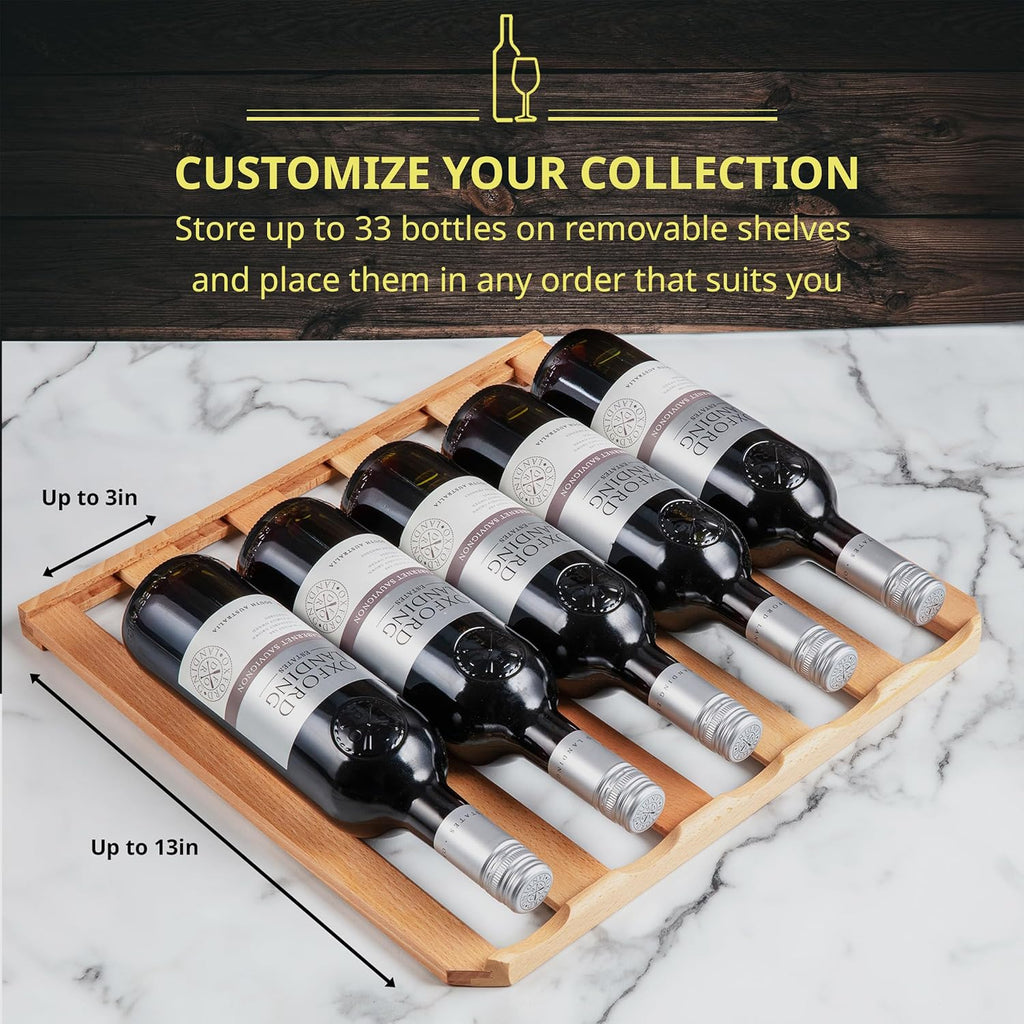 33 Bottle Dual Zone Wine Cooler Refrigerator w/Lock - Large Freestanding Wine Ce