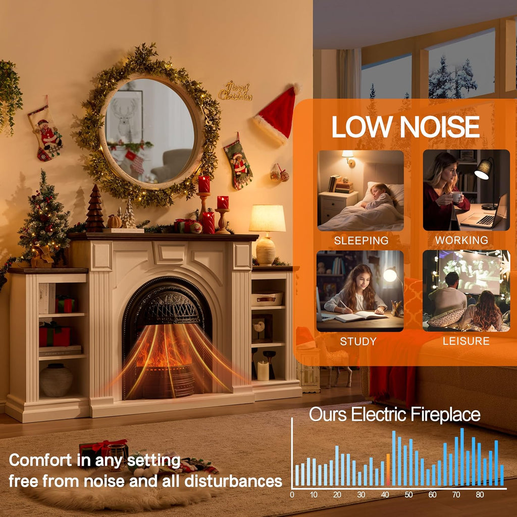 76 Inch Electric Fireplace TV Stand with Mantel, Birdcage-Style Entertainment Center for TVs up to 90 Inches, 30 Inch Insert Heater with 3D Flame, 750W/1400W